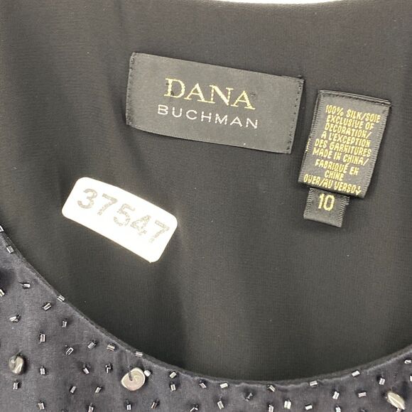 DANA BUCHMAN Tank Top 10 M Silk Embellished Beads Scoop Neck Side Zip Black - Picture 10 of 10